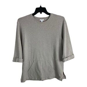 Pure Jill Womens Shirt Adult Size Medium Tan Pockets Cuffed 3/4 Sleeve Norm core